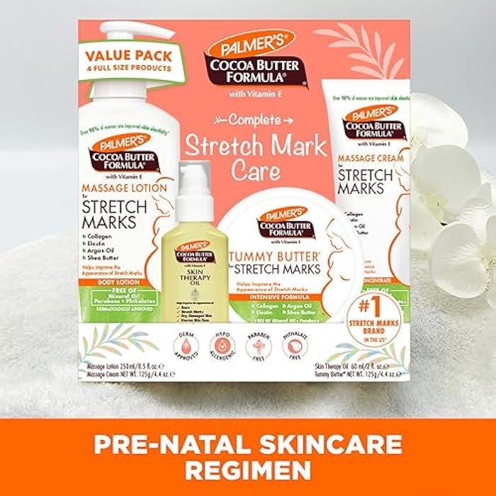 Palmer's Cocoa Butter Formula Pregnancy Skin Care Kit for Stretch Marks and Scars, Dermatologist Approved, Gift for Mom to Be, 4 Piece Full Size Set - Image 4